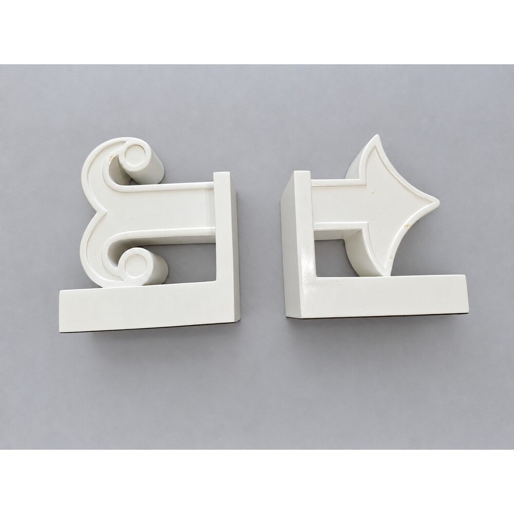 Jonathan Adler Happy Chic White Architectural Bookends Pair Scroll & Arrow Decor